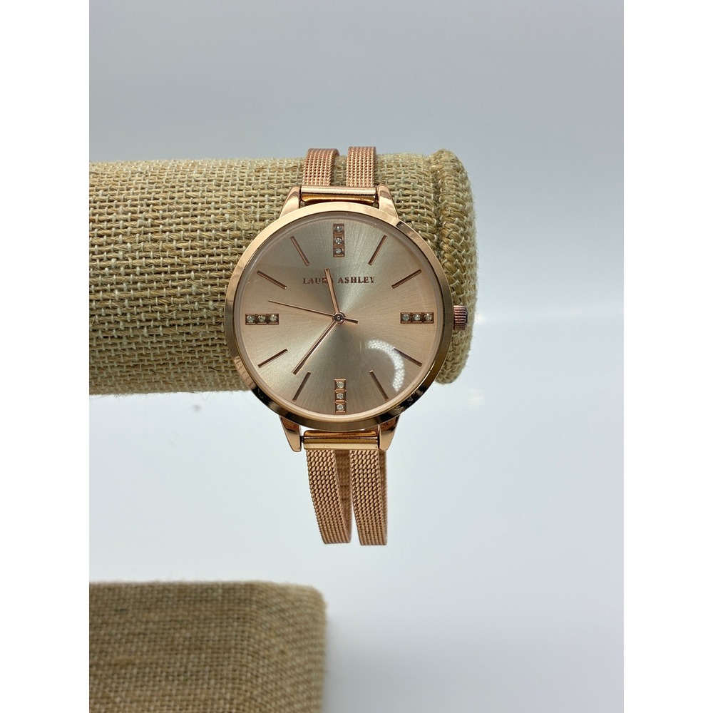Laura Ashley Rose Gold Tone Crystal Mesh Band Watch LA31054RG Japan Movt - Picture 1 of 6